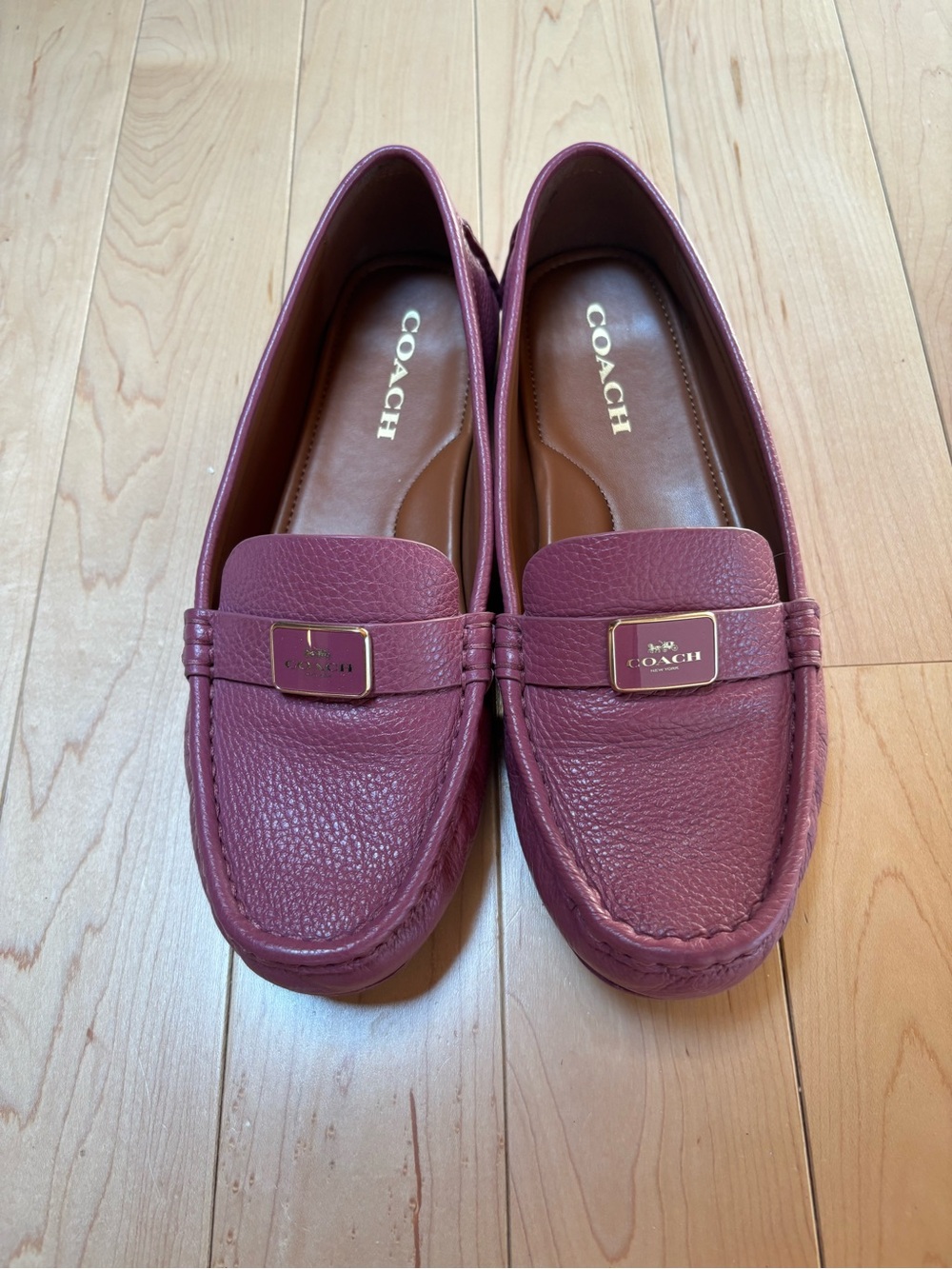 Coach Mauve Pebble Leather Loafers with Gold Accent